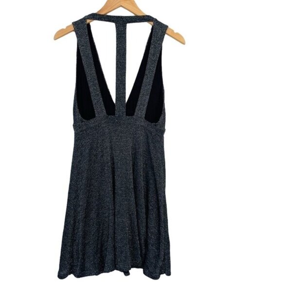 Free People Glittery Deep-V Mini Dress With Strappy Back Design Black & Silver S - Picture 6 of 9